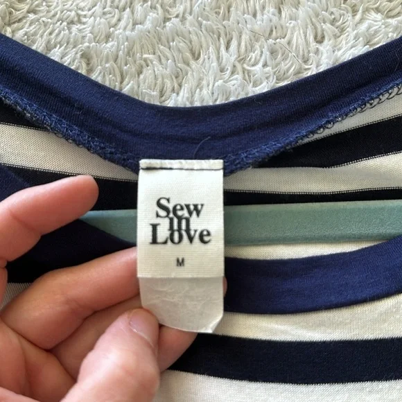 Sew In Love Women's M Sleeveless Ringer Tank Navy Blue Stripe Nautical Beachy - Picture 8 of 9